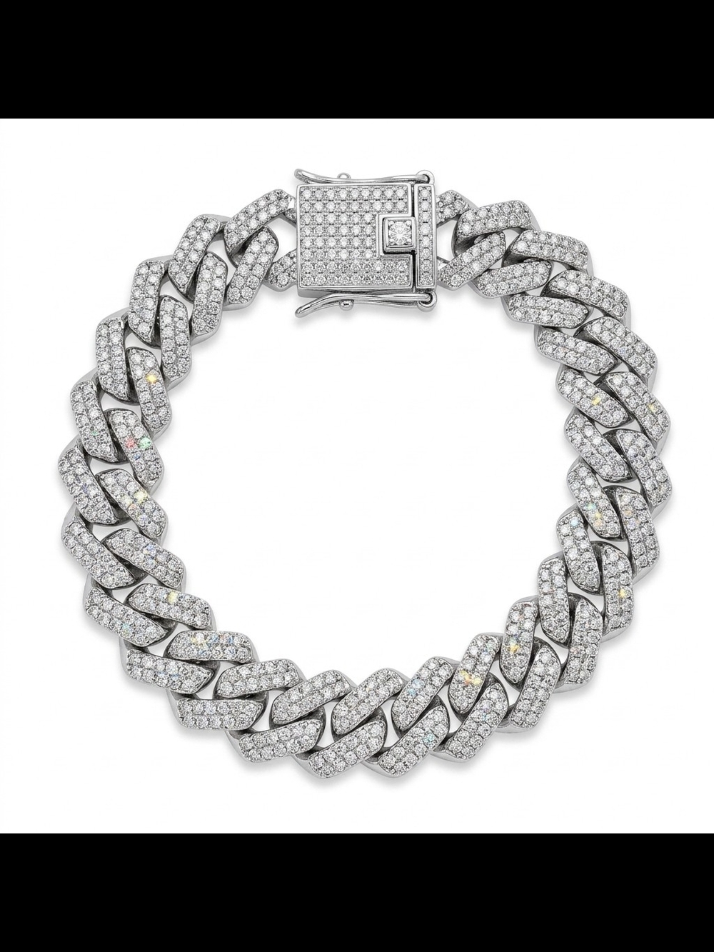 Diamond Pave Cuban Link Bracelet in Silver-Tone